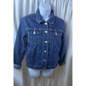 Vintage Old Navy Blue Jeans Women’s Dark Wash Denim Trucker Jacket Size M